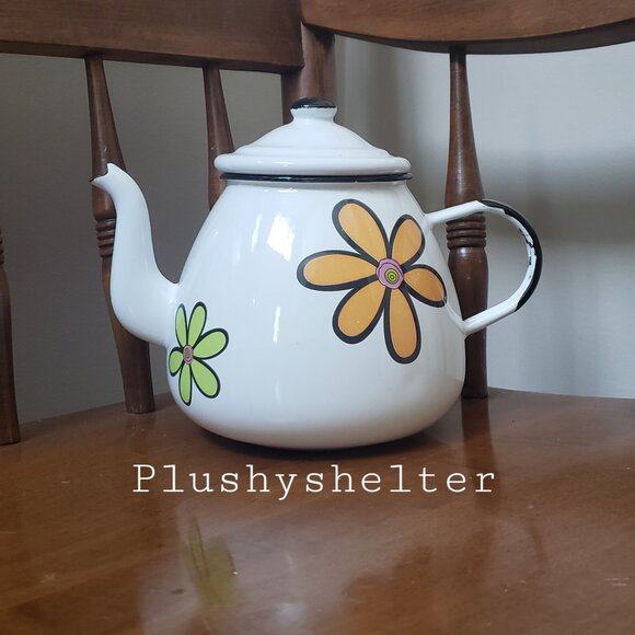 Emalia Oskusz 1907 Enamel Flower Tea Pot - Picture 1 of 11